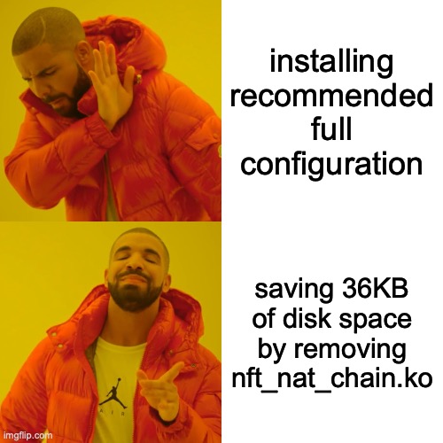 Meme about saving disk space by removing kernel modules